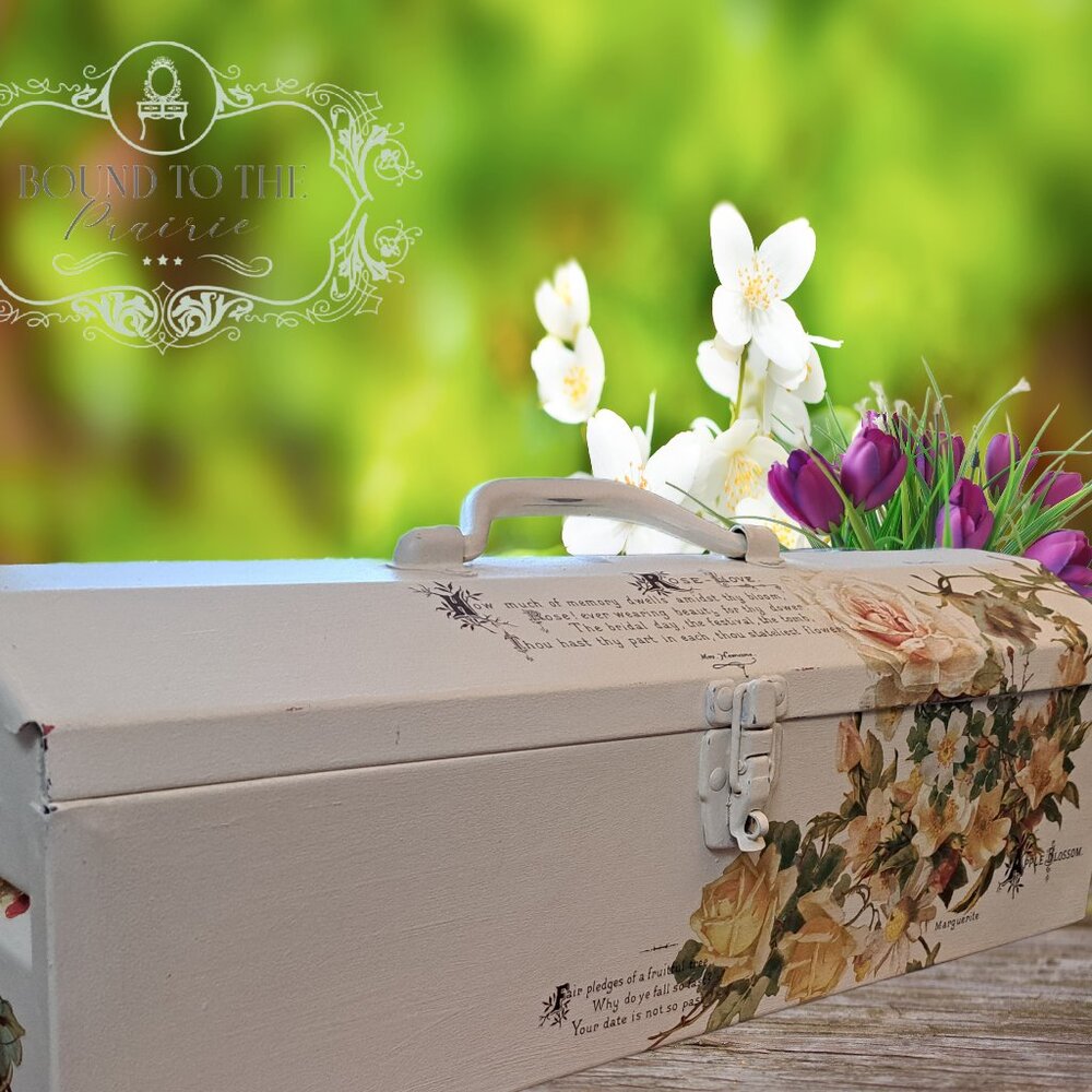 Restyled Vintage Toolbox! ~ Beautiful floral garden transfer! ~ Upcycled!